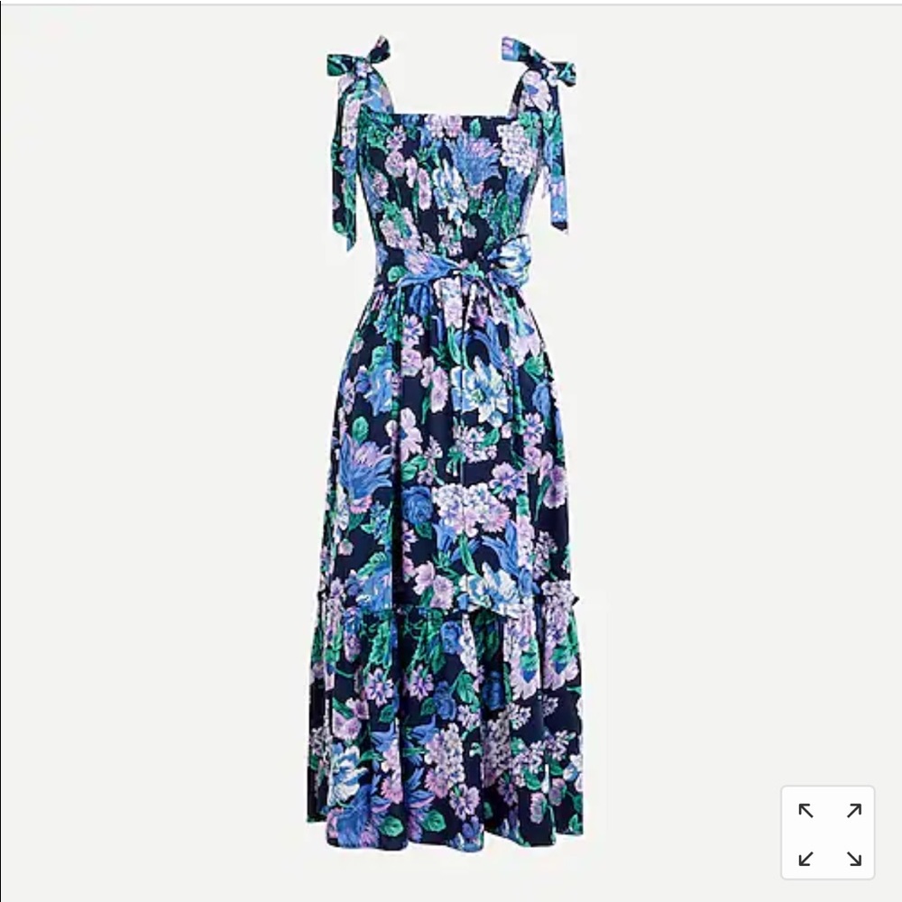 J Crew Smocked tie-shoulder dress in retro floral